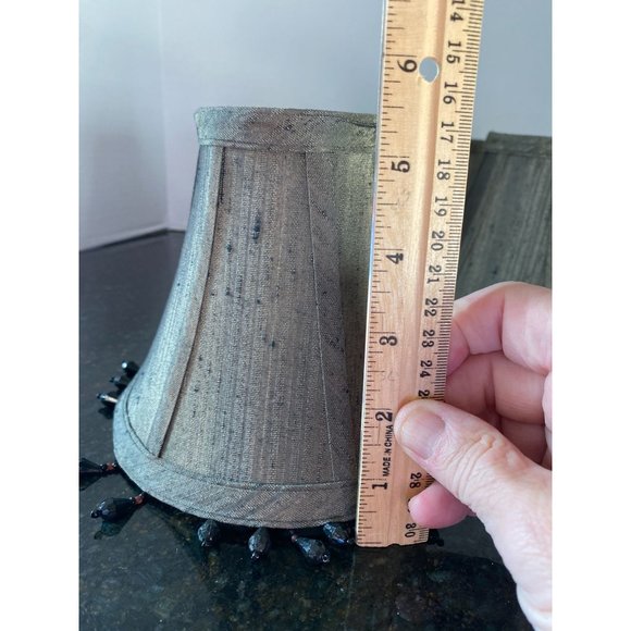 Greenish/Blackish/Grayish 6" Chandelier Shades, Black Beaded Fringe (Qty. 5) - Picture 4 of 6